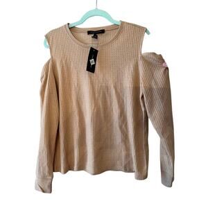 Tommy Hilfiger L NWT ladies sweater gold flecks peek a boo shoulders